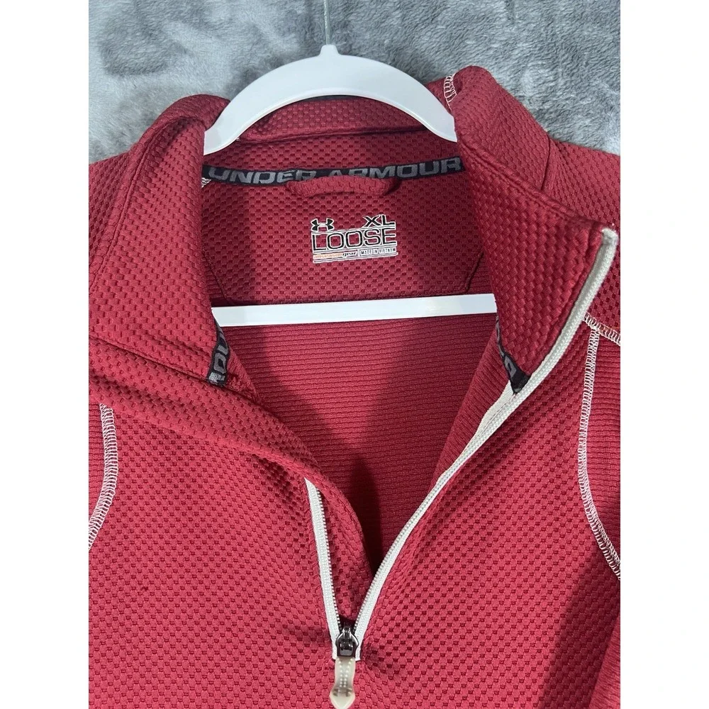 Under Armour Mens XL Allseasongear Loose 1/4 Zip Pullover Red Waffle Knit Jacket